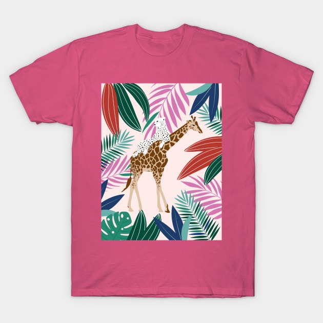 Giraffe and leopard in the jungle T-Shirt by grafart